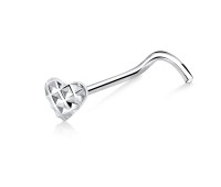 Designer Heart Shaped Silver Curved Nose Stud NSKB-05B